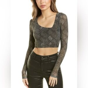 GOOD AMERICAN Asymmetrical Neck Mesh
Crop Top In Hunter Snake Sz 1